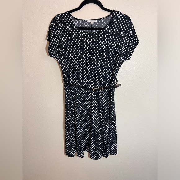 Notations Petite PM Black White Polka Dot Belted Dress - NWOT - Picture 1 of 4